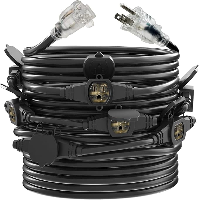 50FT Outdoor Extension Cord, 12 Gauge SJTW 5-15R Cable Male Plug to Female by oviitech