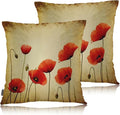 Swono Poppies Throw Pillow Cases, Grunge Poppy Flower Field Set of 2 Decorative by Swono