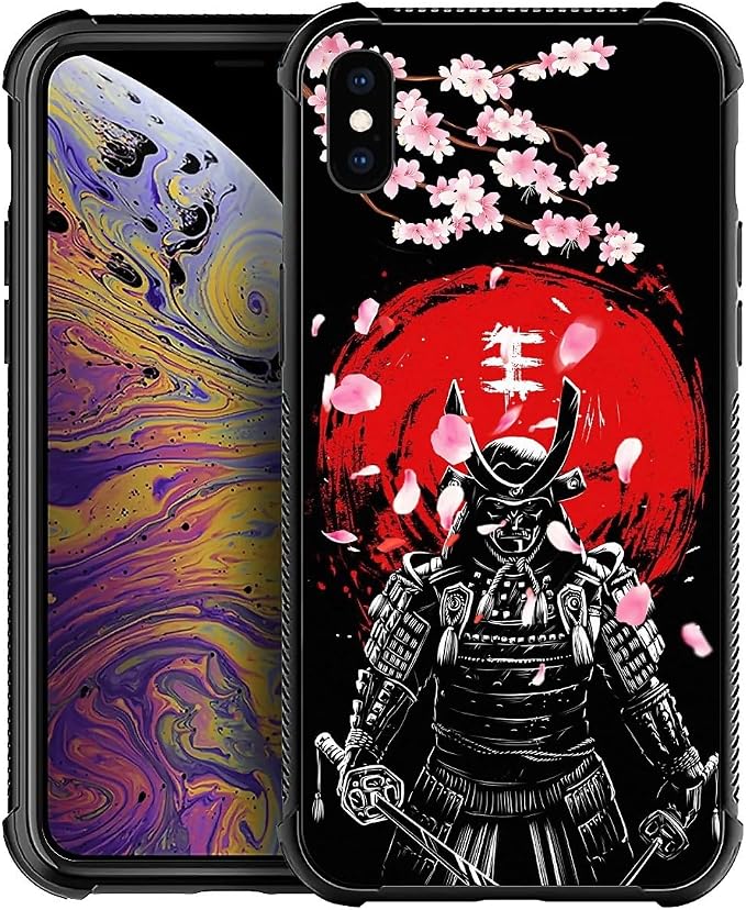 for iPhone X/Xs Case, Sakura Japanese Samurai Pattern Graphic Design Girl Boy by FKBRCL4U