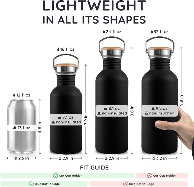 Bambaw Stainless Steel Water Bottle, Non-Insulated Water Bottle, 1L Stainless - Image 5