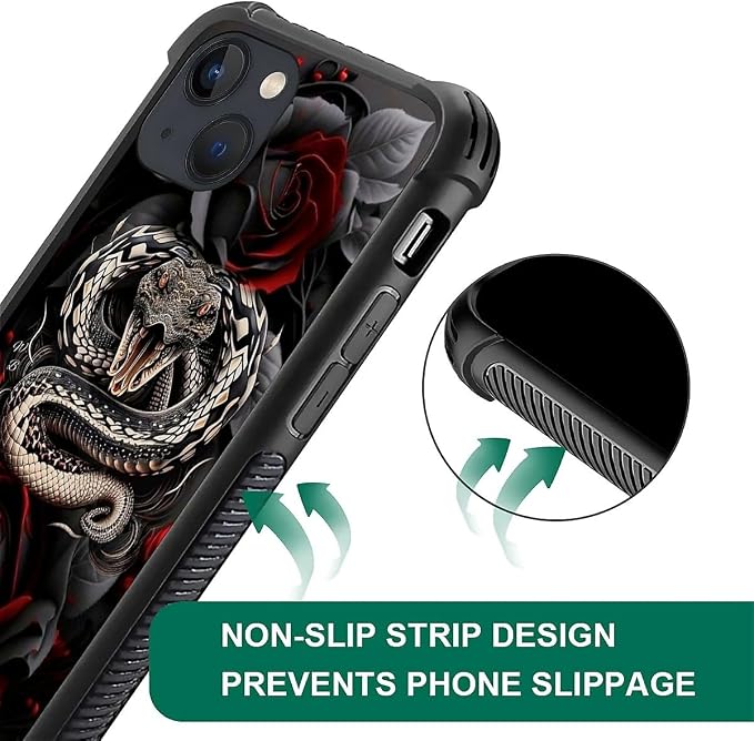 for iPhone 13 Mini Case, Entwined Rose Snake Pattern Graphic Design Girl Boy - Image 6