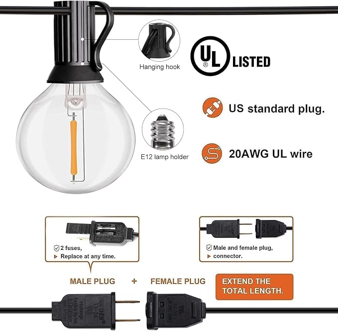HISTAR Led String Lights Outdoor 30ft Patio Lights Waterproof - Image 3