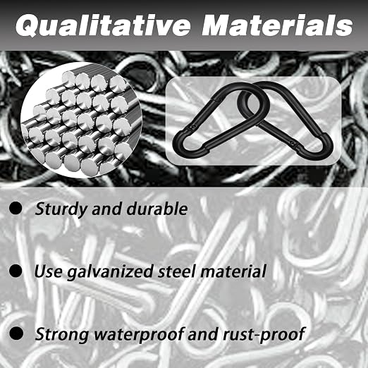 100 PCS 2.36'' Spring Snap Hook Carabiner, M6 1/4 Inch Galvanized Black Steel - Image 4