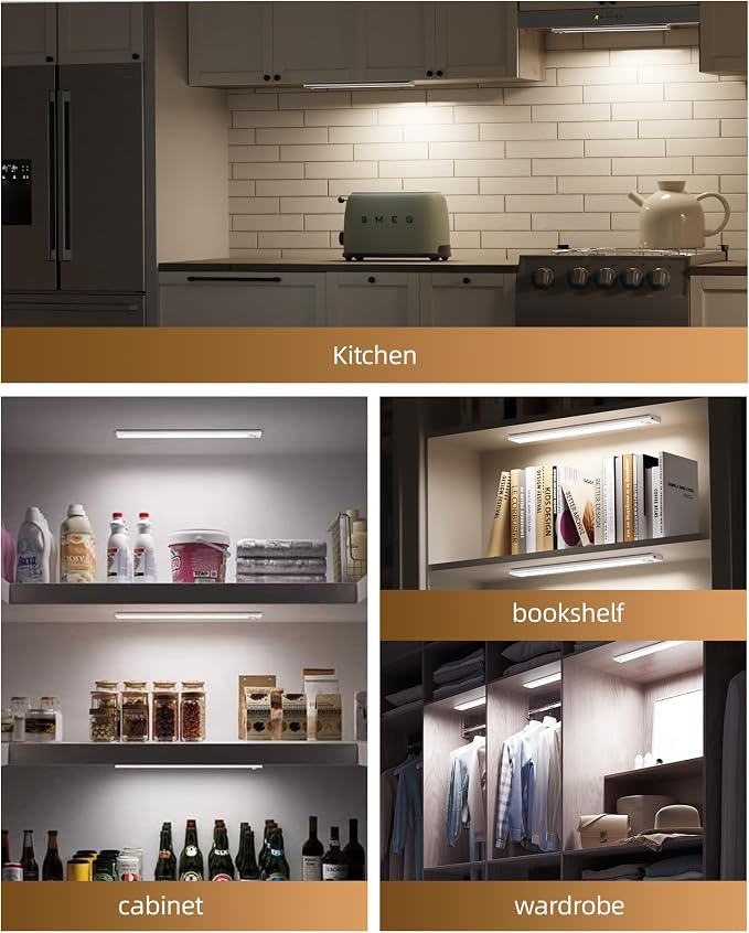 4Pack 16inch Under Cabinet Lighting, Rechargeable Motion Sensor Light Wireless - Image 9