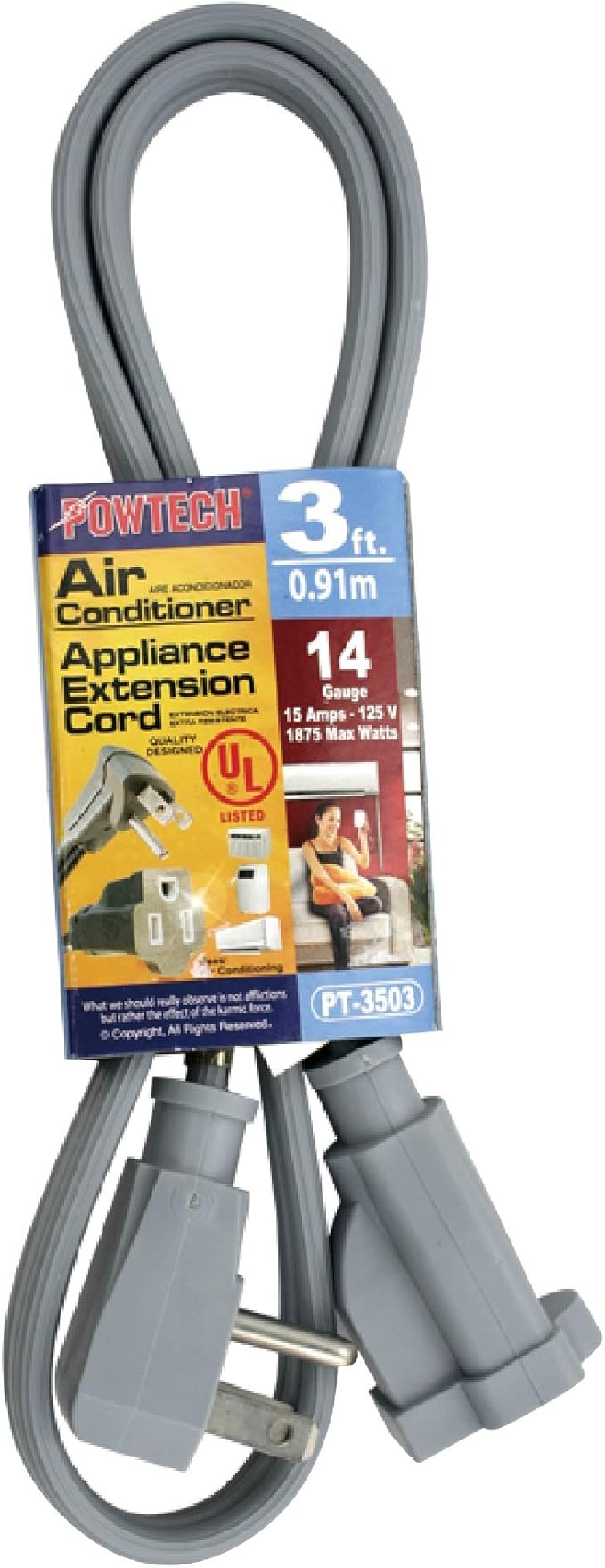 Heavy duty 3 FT Air Conditioner and Major Appliance Extension Cord UL Listed 14 by POWTECH
