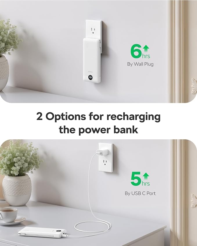 VEGER AC Wall Plug Portable Charger, 10000mah Slim Portable Charger Built in - Image 7