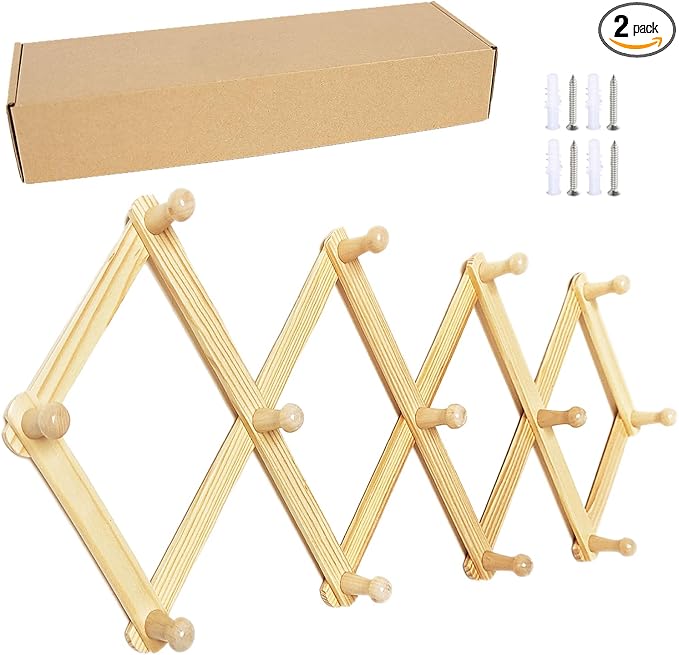 AMAPON Accordion Style Expandable Wall Wooden Coat Rack 13 Hooks Hang Hats by AMAPON
