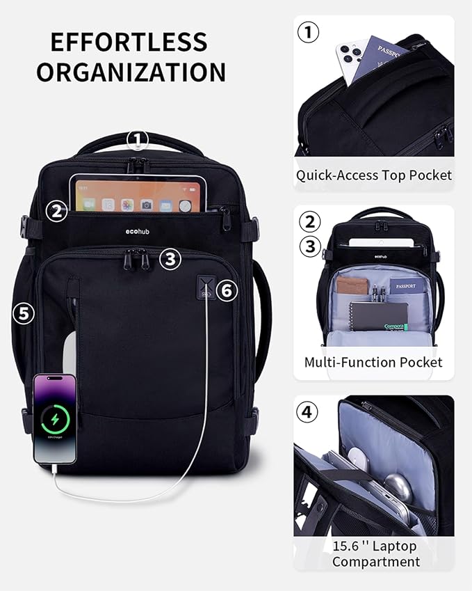ECOHUB 17" Small Travel Backpack, United Airlines Personal Item Bag 17x10x9 - Image 4