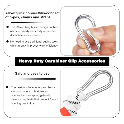 200PCS 2.36'' Spring Snap Hook, M6 1/4Inch Galvanized Silver Steel Carabiner - Image 3