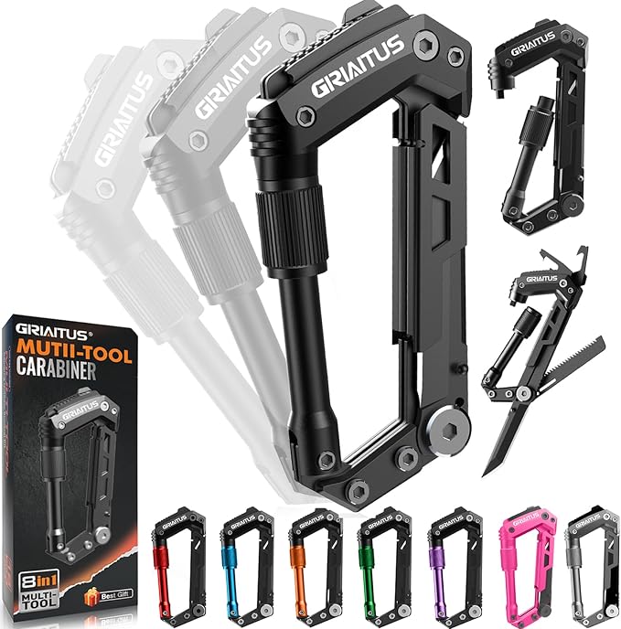 Carabiner Multitool 8-in-1 EDC Carabiners Pocket Knife, Serrated Knife by GIRIAITUS