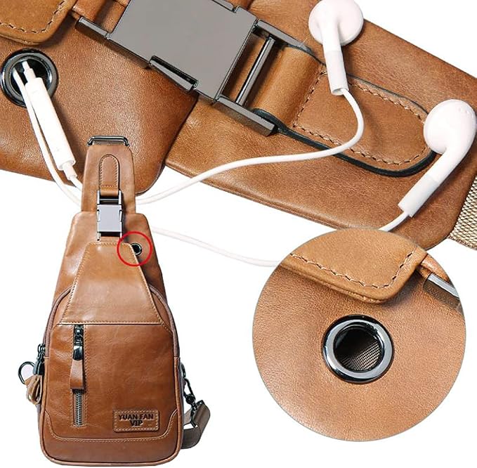 Hebetag Leather Sling Bag Hiking Daypack - Image 5