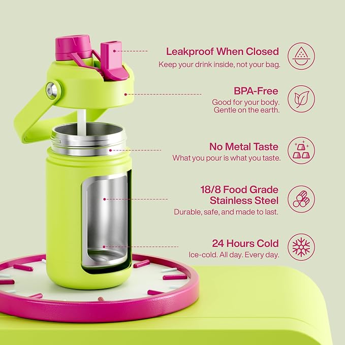 Kids Insulated Water Bottle - 12oz Stainless Steel Water Bottle with Dual Spouts - Image 5