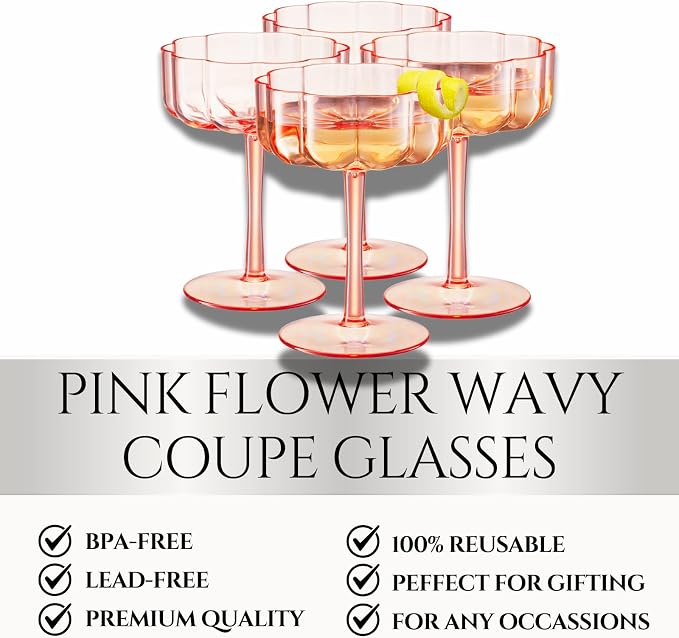 Khen Shatterproof Acrylic Flower Wavy Art Deco Martini, Champagne & Cocktail - Image 2