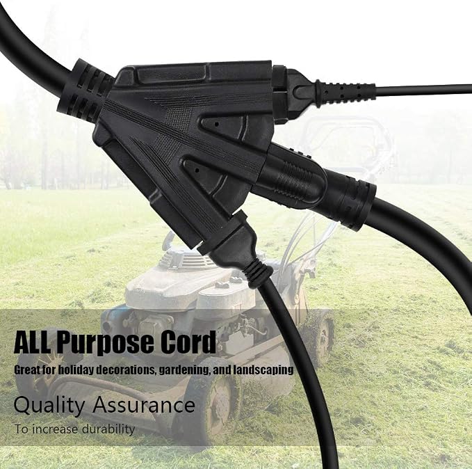 3FT 12/3 Outdoor Extension Cord, Heavy Duty 3-Outlet SJTW Indoor/Outdoor - Image 3