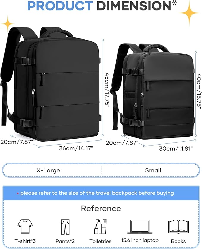 coofay Large Black Travel Backpack Carry on Flight Approved Mochila De Viaje - Image 3