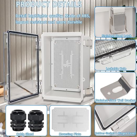 Zulkit Junction Box IP67 Waterproof Electrical Box Hinged Clear Cover Stainless - Image 4