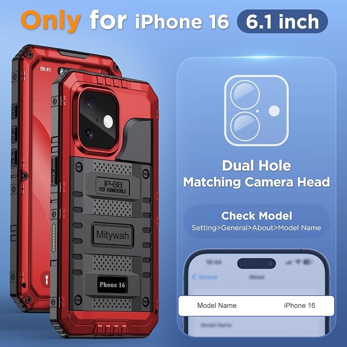 Mitywah Waterproof Case for iPhone 16, Shockproof Heavy Duty Case - Image 2