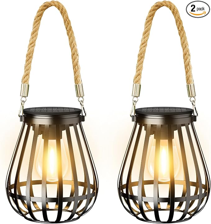 Solar Lanterns Outdoor Waterproof: Metal Hanging Lights by BONLION