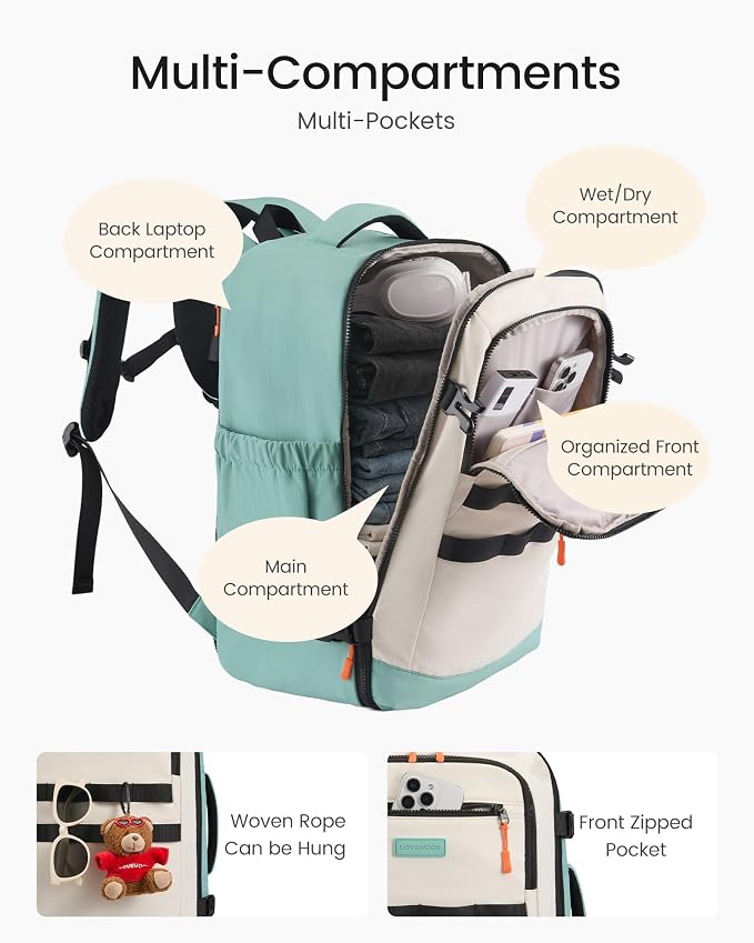 LOVEVOOK 40L Travel Backpack for Women & Men, TSA Approved Carry On Backpack - Image 2