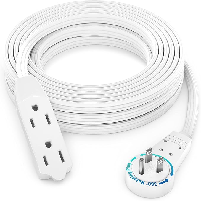 Maximm Cable 20 Ft 360° Rotating Flat Plug Extension Cord, 16/3 AWG Multi 3 by MaximmCable