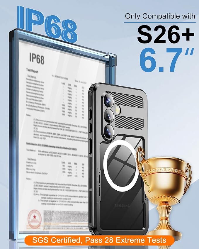 for Samsung Galaxy S26+ Plus Waterproof Case, Magnetic Heavy Duty Military - Image 2