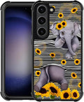 for Samsung Galaxy S23 Case, Cute Little Elephant Sunflower White Line Art by FKBRCL4U