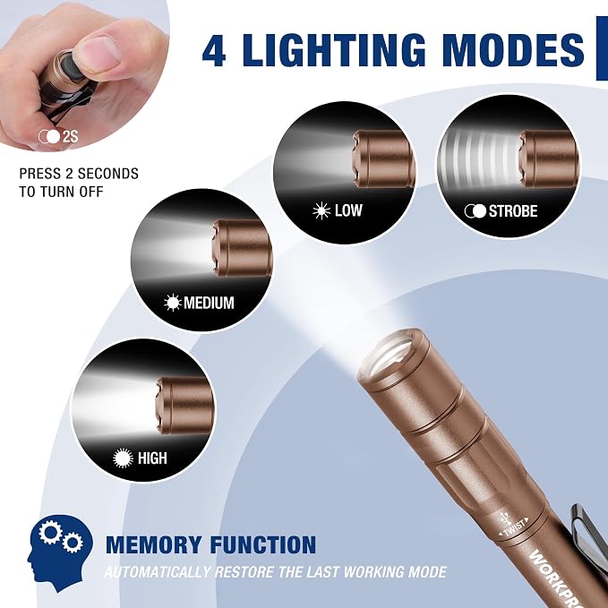 WORKPRO Rechargeable Pen Light, Mini Flashlight, 2 Pack Ultra-Compact EDC - Image 4
