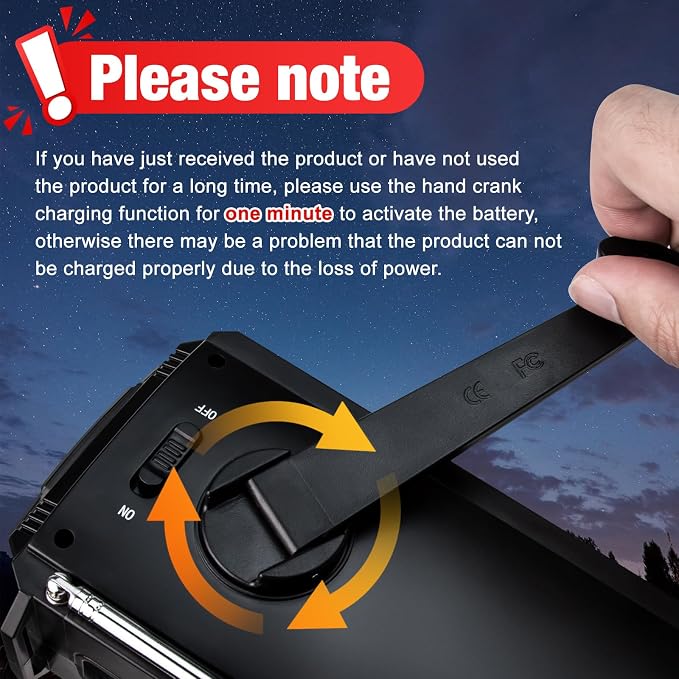 Hand Crank Emergency Radio 7400mWh Solar Hand Crank Radio Built in 3 Charging - Image 9
