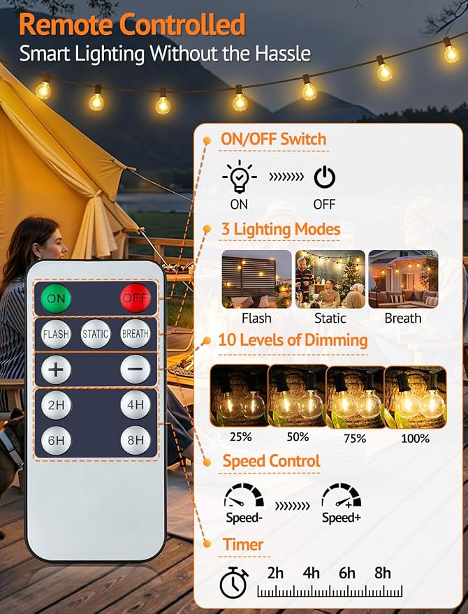 Larkvue 100FT Solar String Lights Outdoor - Image 3