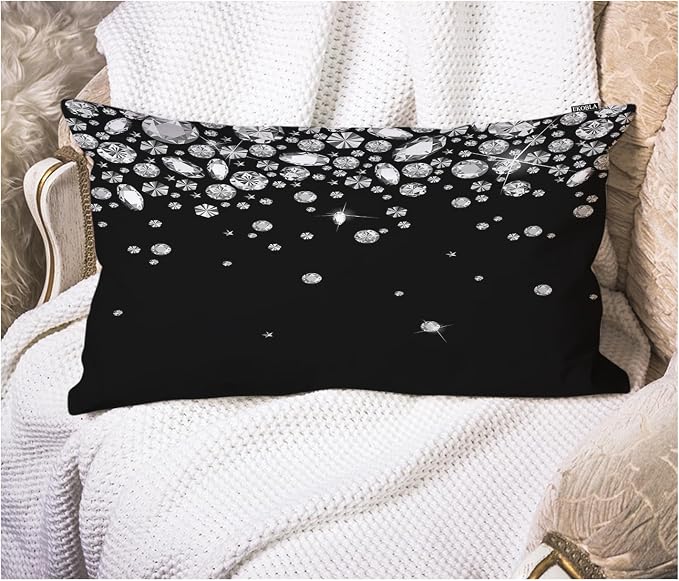 EKOBLA Shiny Diamond Rectangle Pillow Cases White Crystal Sparkle Gemstone by EKOBLA