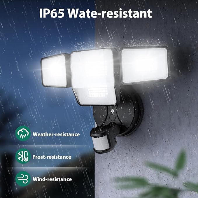 70W 7000LM Security Lights Outdoor, 4-Head LED Motion Sensor Light, Hardwired - Image 7
