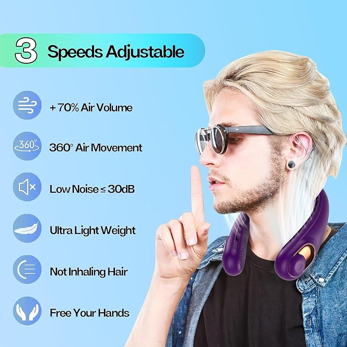 KIDEE Portable Neck Fan, Hands Free Bladeless Fan Rechargeable, 4000mAh Battery - Image 2