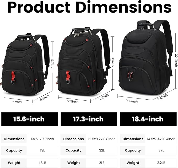 Extra Large Laptop Backpack for Men, 37L Gaming Laptop Backpack, 18.4Inch - Image 6