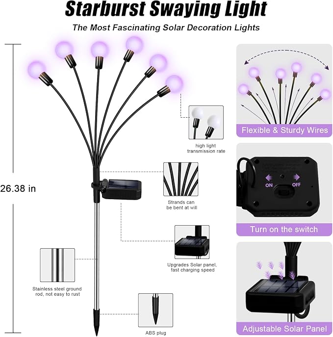 NBQQ Solar Garden Lights Outdoor, Waterproof Solar Powered Lights - Image 2