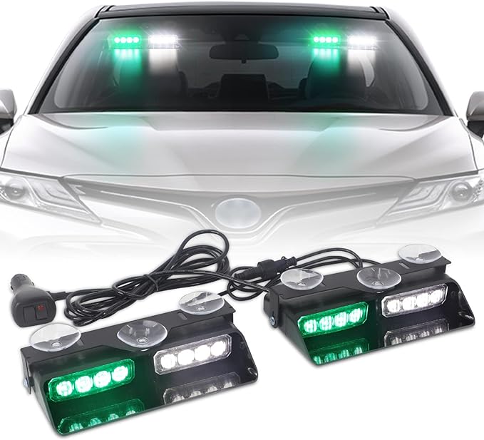 XRIDONSEN 2 in 1 Green White Dash Emergency Strobe Lights Interior Windshield by XRIDONSEN
