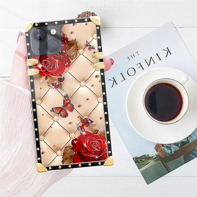 Compatible with iPhone 14 Case, Shining Red Rose Butterfly Leather Background - Image 7