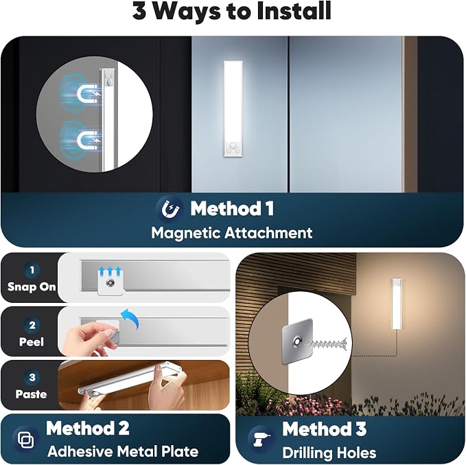 3-Pack Under Cabinet Lighting, 68LED 1800mAh Motion Sensor Lights Indoor - Image 6