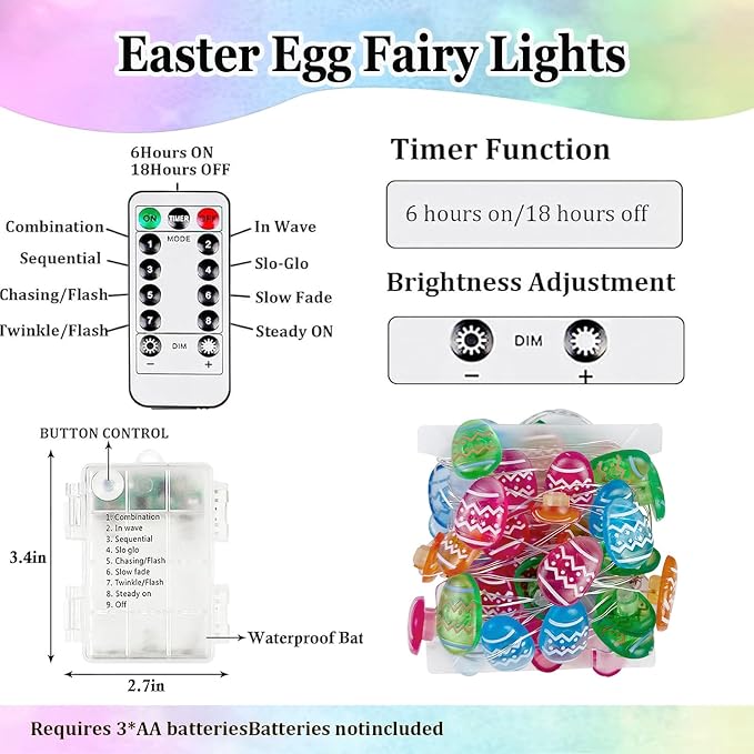 Easter Decorations Easter Egg Lights, Pastel Fairy Lights Battery Operated - Image 7