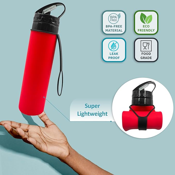 Collapsible Water Bottles 20oz, Odorless BPA-Free Silicone, Leak-Proof Foldable - Image 3