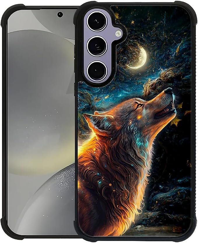 for Samsung Galaxy S24 S25 Case, Star Cave Hungry Wolf Pattern Graphic Design by FKBRCL4U