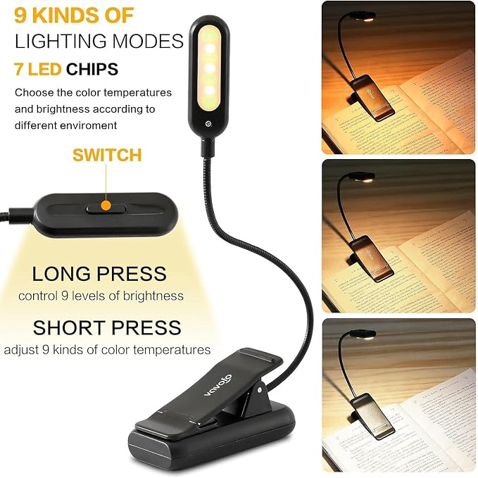 VAVOFO Clip On Rechargeable Reading Light, 7 LEDs - Image 3