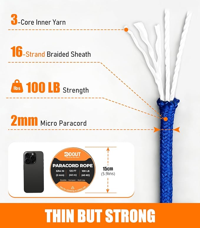 DDOUT 2mm Paracord 100lb, Thin Micro Paracord Rope, DIY Projects, Camping & - Image 4