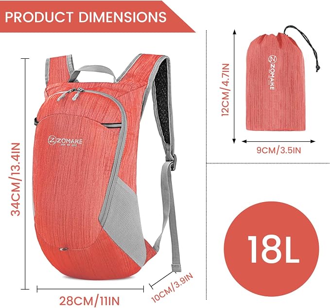 ZOMAKE Ultra Lightweight Packable Backpack 18L, Small Foldable Hiking Backpacks - Image 2