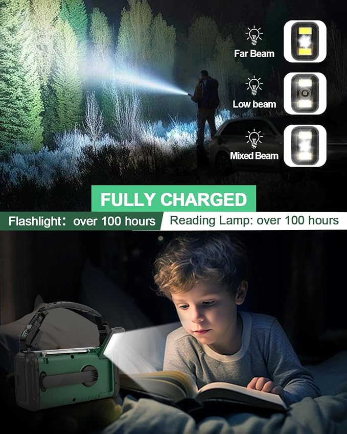 Emergency Crank Radio, 20000mAh / 74000mWh Solar Hand Crank Weather Radio - Image 5