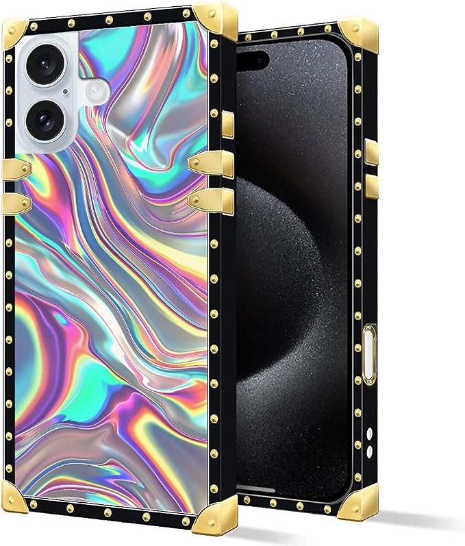 Compatible with iPhone 16 Plus Case, Holographic Abstract Iridescent Textures - Image 3