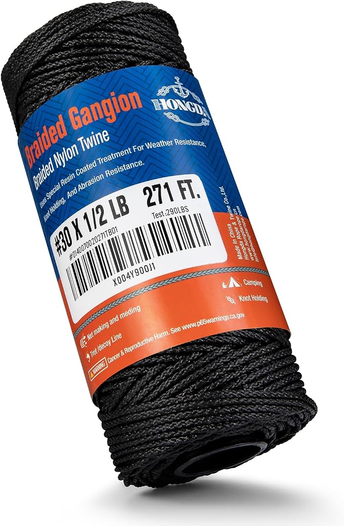 HONGDA Braided Black Nylon String, #30 Tarred Bank Line Twine, 271 Feet Black - Image 3