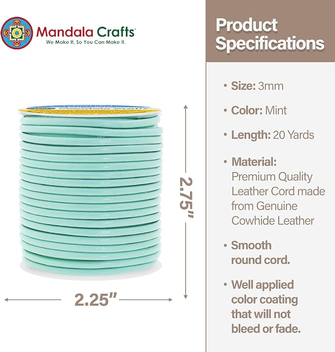 Mandala Crafts Round Genuine Mint Leather Cord - Image 4