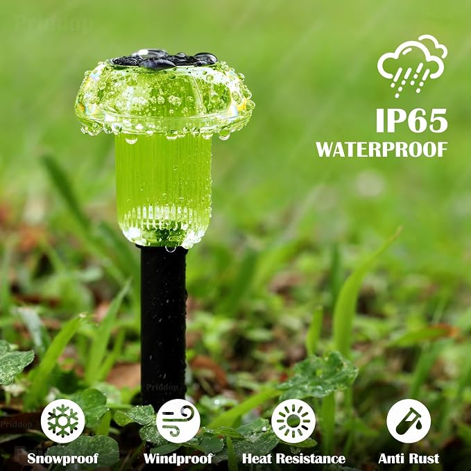 Priddop Solar Lights Outdoor Pathway Waterproof 8 Pack Green LED Green Stake - Image 8