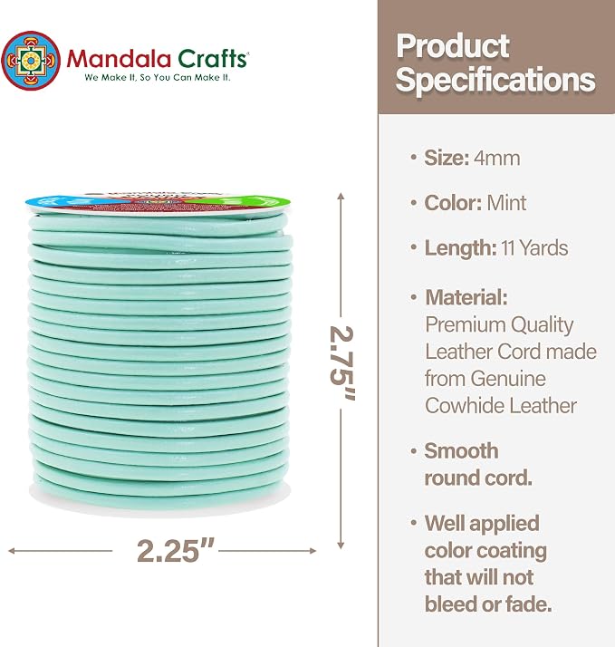 Mandala Crafts Round Genuine Mint Leather Cord - Image 4