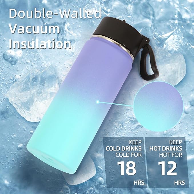 Volhoply 18oz Insulated Water Bottle Bulk 2 Pack, Kids Stainless Steel Water - Image 4